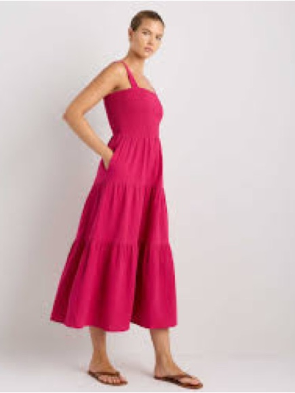 TRINA TURK Women’s Tiered Midi Dress Magenta Pink Size 14 (M|L)